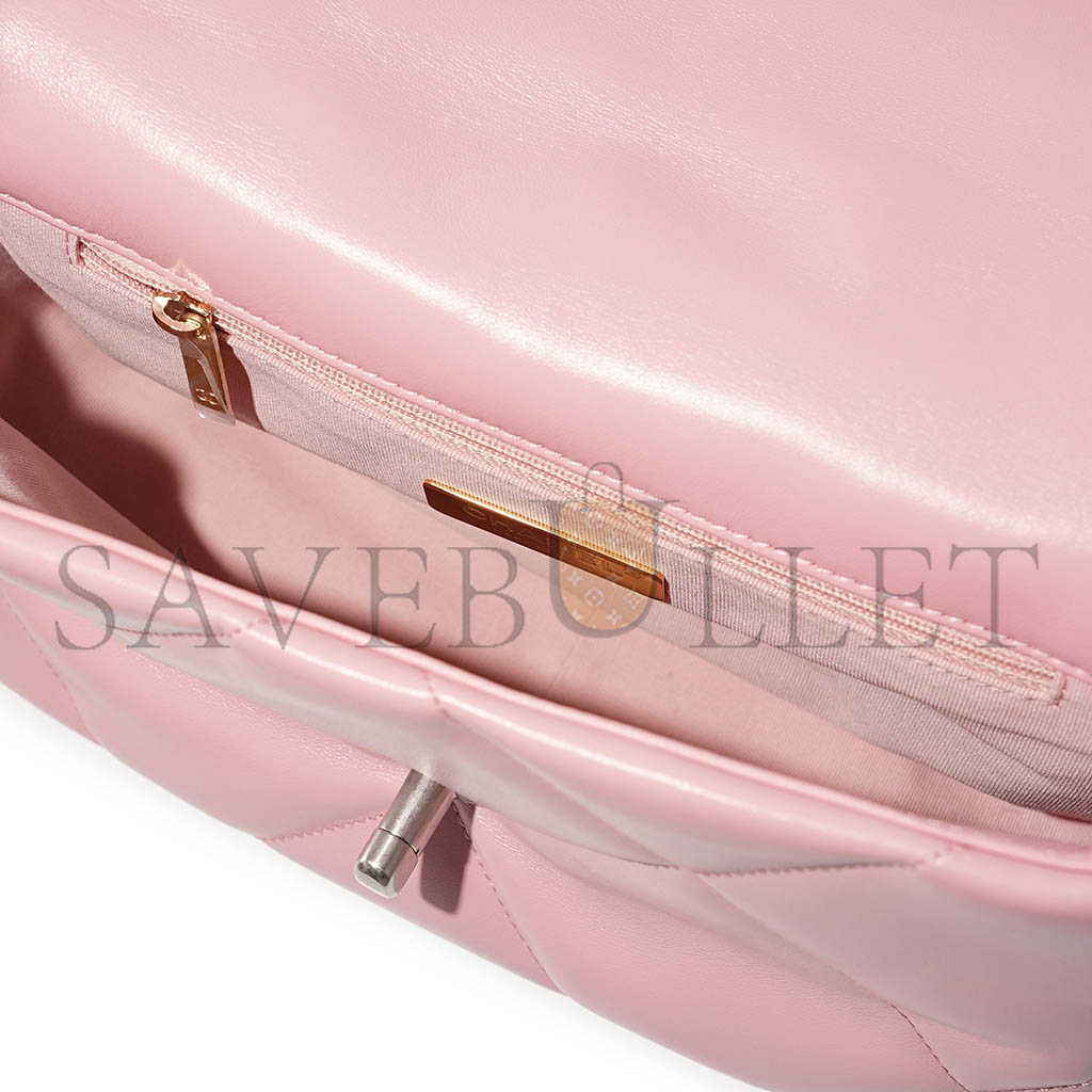 Ch*el baby pink quilted lambskin 19 flap bag pale gold and ruthenium hardware as1160 (26*16*9cm)